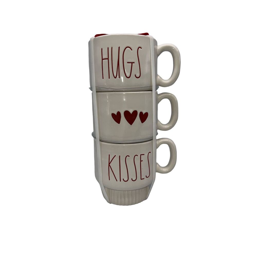 Rae Dunn Hugs and Kisses Stackable Mug Set of 3